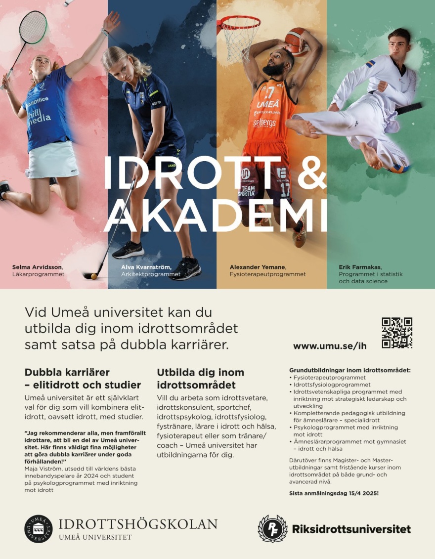 Annons för Idrott & Akademi Umeå Universitet